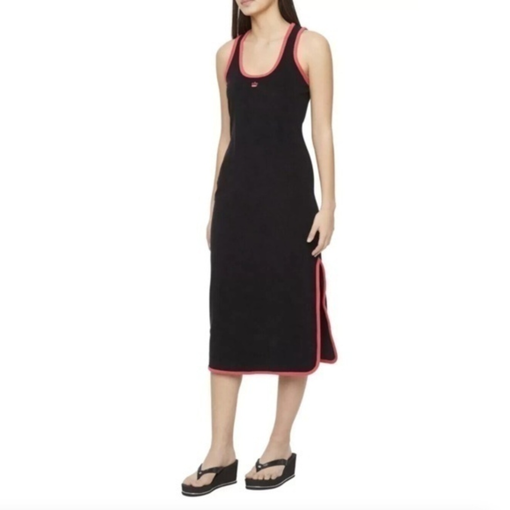 Juicy Couture Black Towel Terry Sleeveless Midi T-Shirt Dress Black Pink Size L